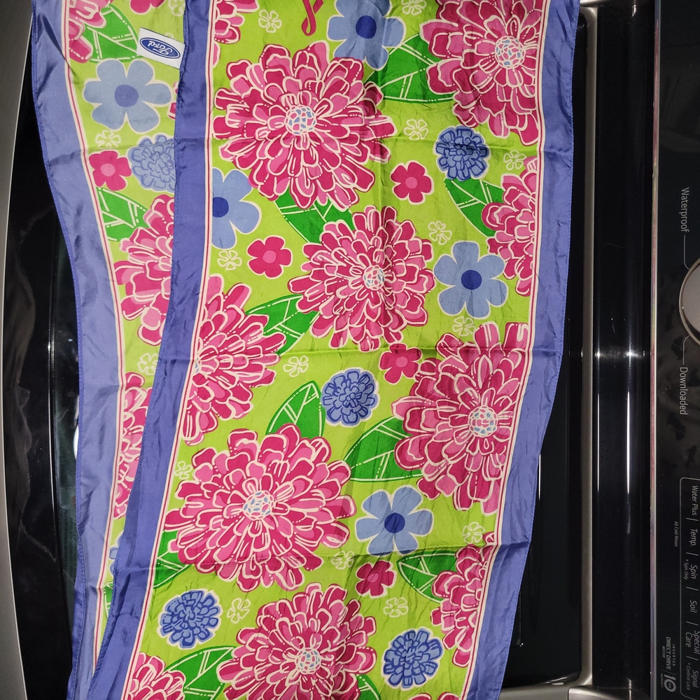 Lilly Pulitzer And Ford Vibrant Floral Silk Scarf. 2005 Breast Cancer Awareness